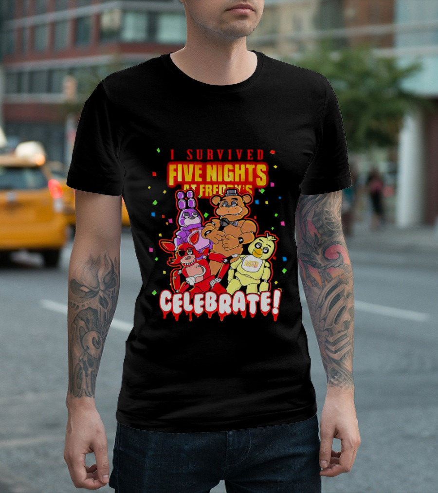 I Survived Five Nights at Freddy’s Celebrate Freddy Bonnie Chica Foxy T-Shirt