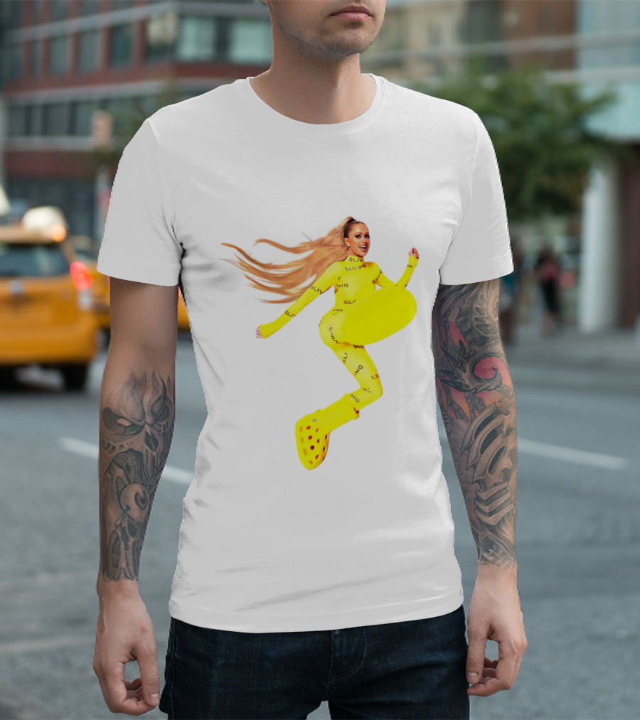 Paris Hilton Yellow Slime Crocs Big Yellow Boot T-Shirt