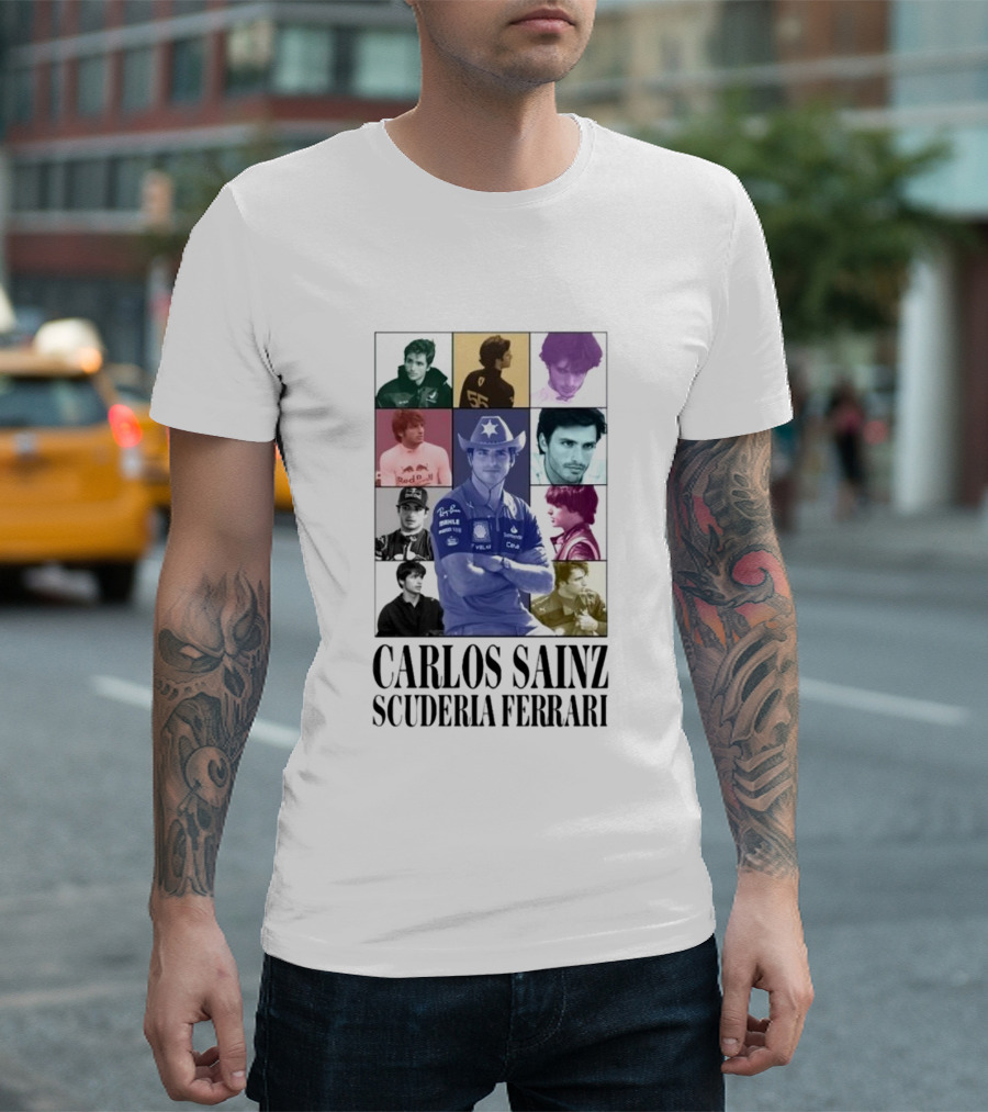 Carlos Sainz Scuderia Ferrari Red Bull Racing Portrait Collage T-Shirt