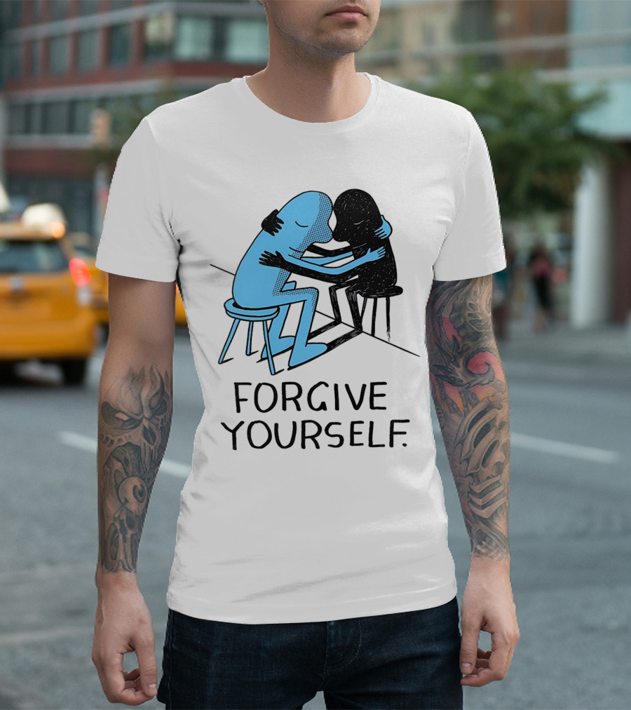 Forgive Yourself Embracing Blue and Black Figures T-Shirt