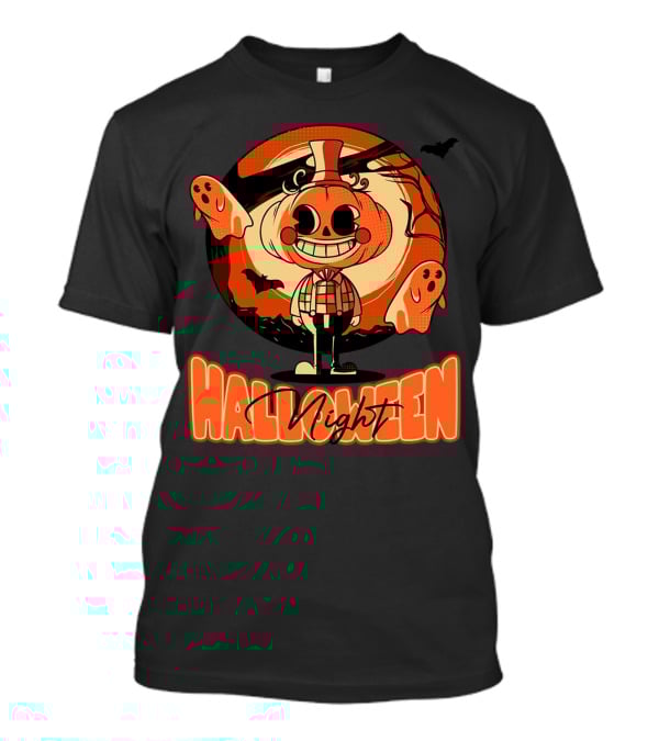 Halloween Night Pumpkin Head Boy With Ghosts And Bats T-Shirt