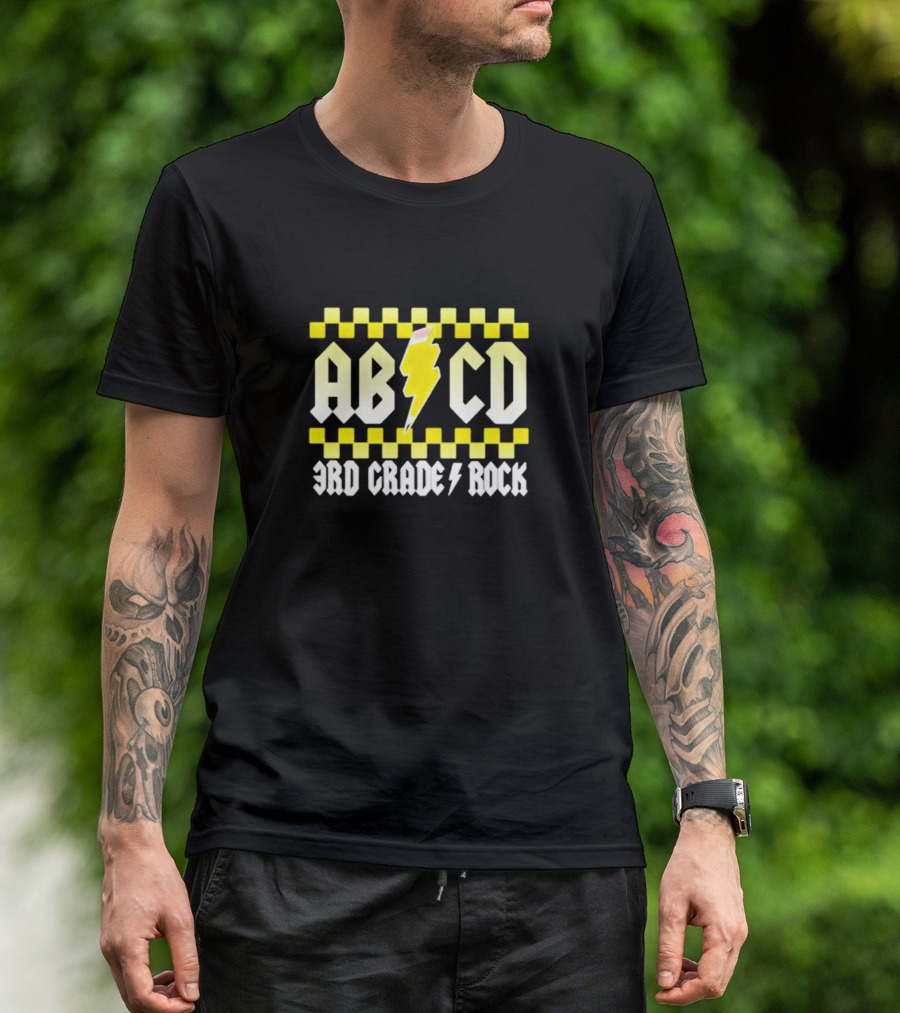 ABCD 3rd Grade Rock Lightning Bolt Checkerboard T-Shirt