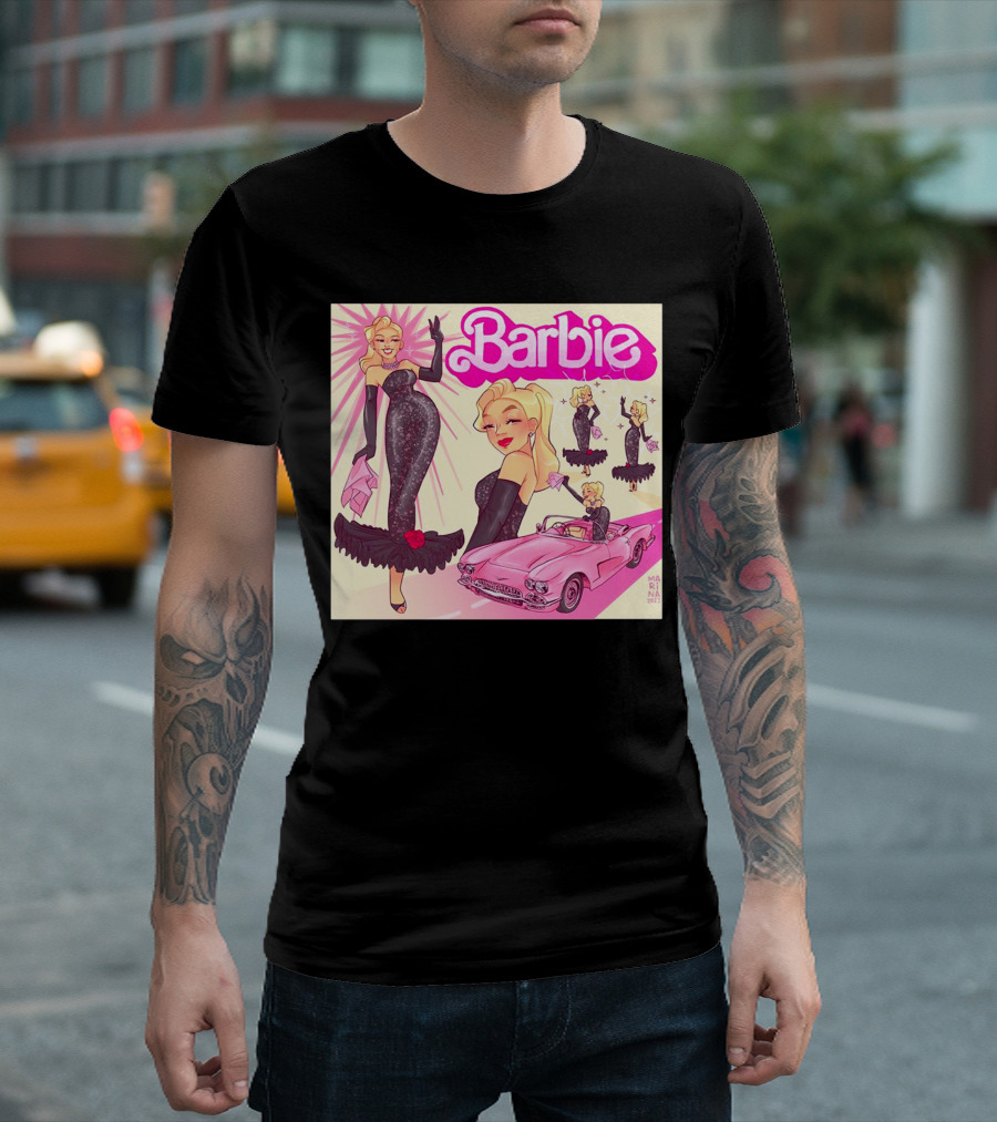 Barbie Glamorous Star With Pink Cadillac And Sparkling Dress T-Shirt