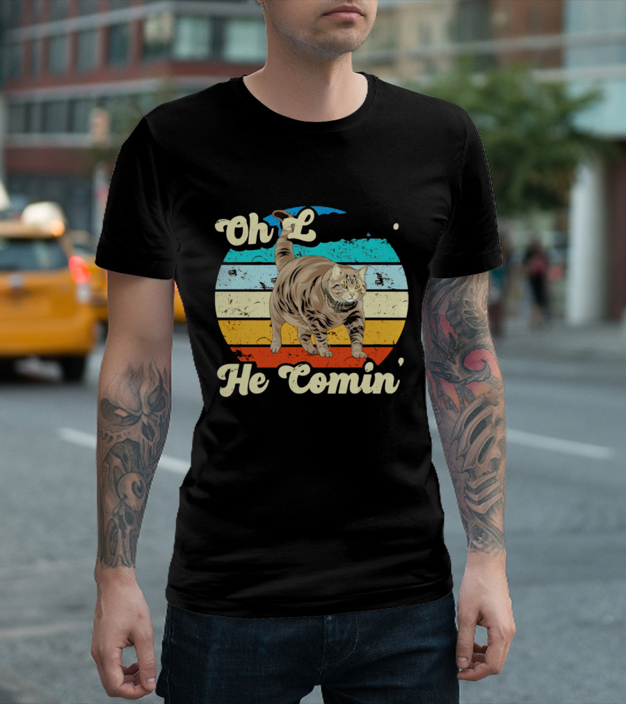 Oh Lawd He Comin Vintage Cat Retro Stripes T-Shirt