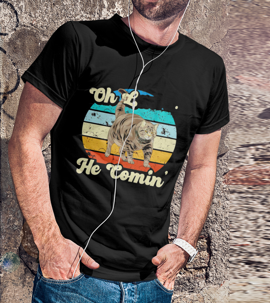 Oh Lawd He Comin Vintage Cat Retro Stripes T-Shirt