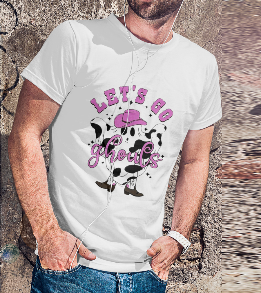 Let's Go Ghouls Halloween Cowboy Ghost With Pink Hat And Boots T-Shirt