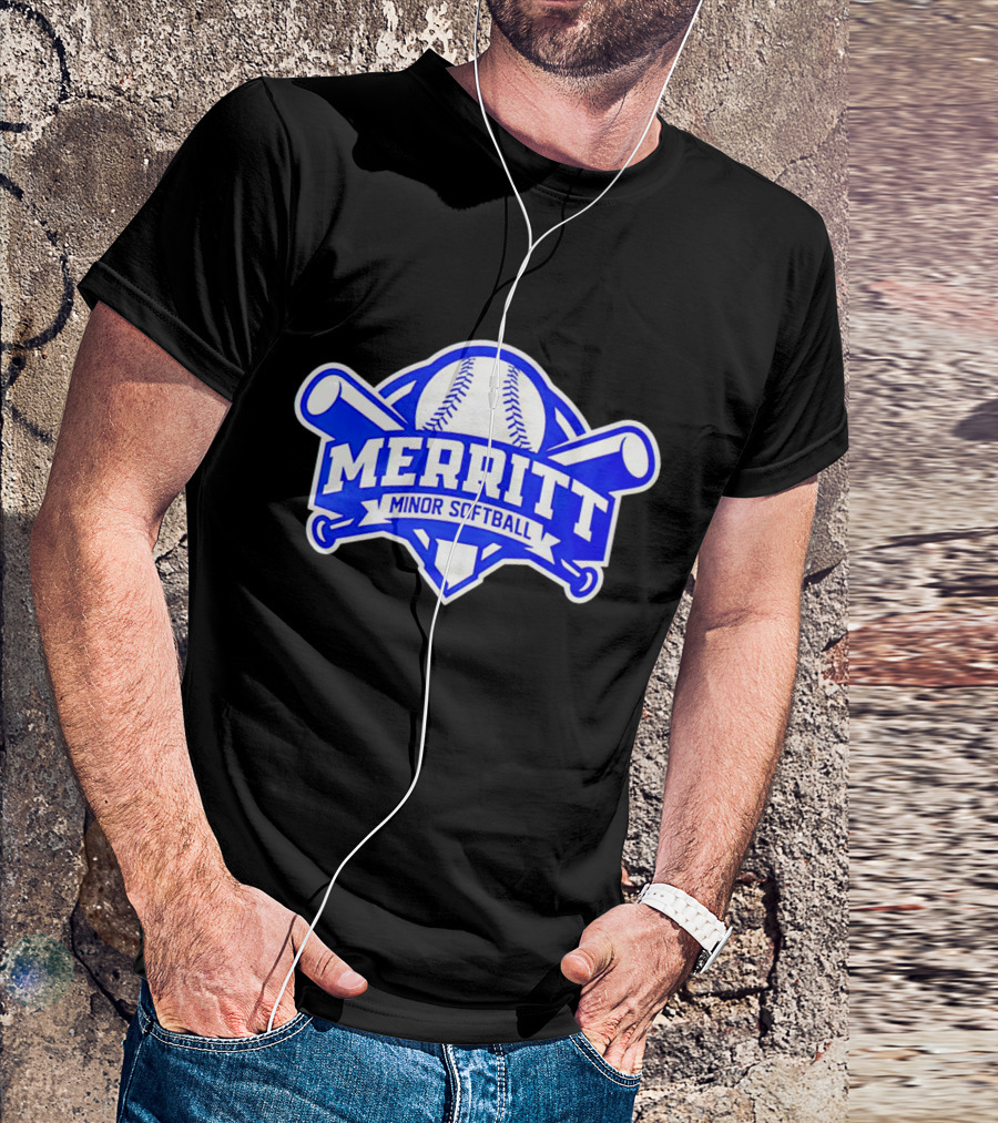 Merritt Minor Softball Baseball Crossed Bats Emblem T-Shirt