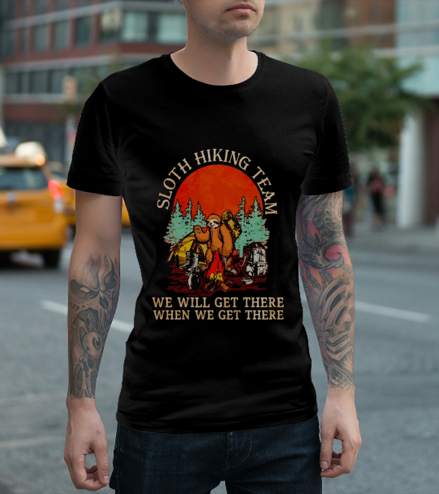 Sloth Hiking Team We Will Get There When We Get There Vintage Camping Adventure T-Shirt