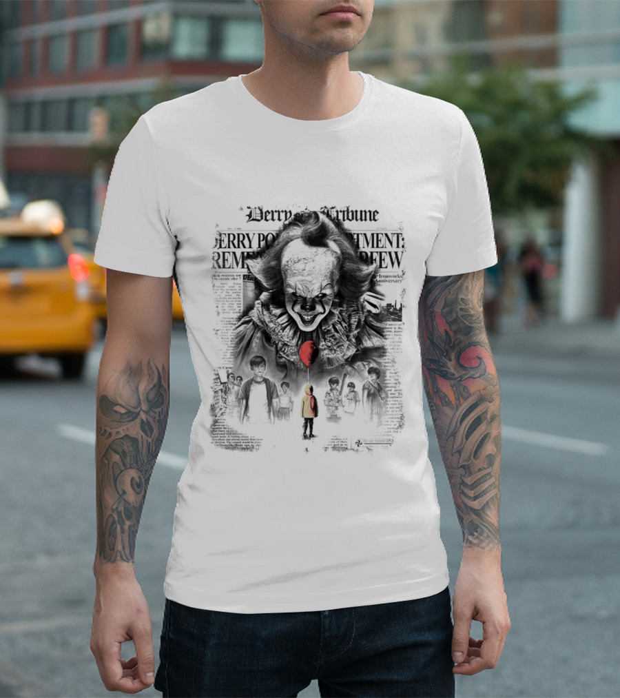 Pennywise IT Derry Tribune Balloon Horror Halloween T-Shirt