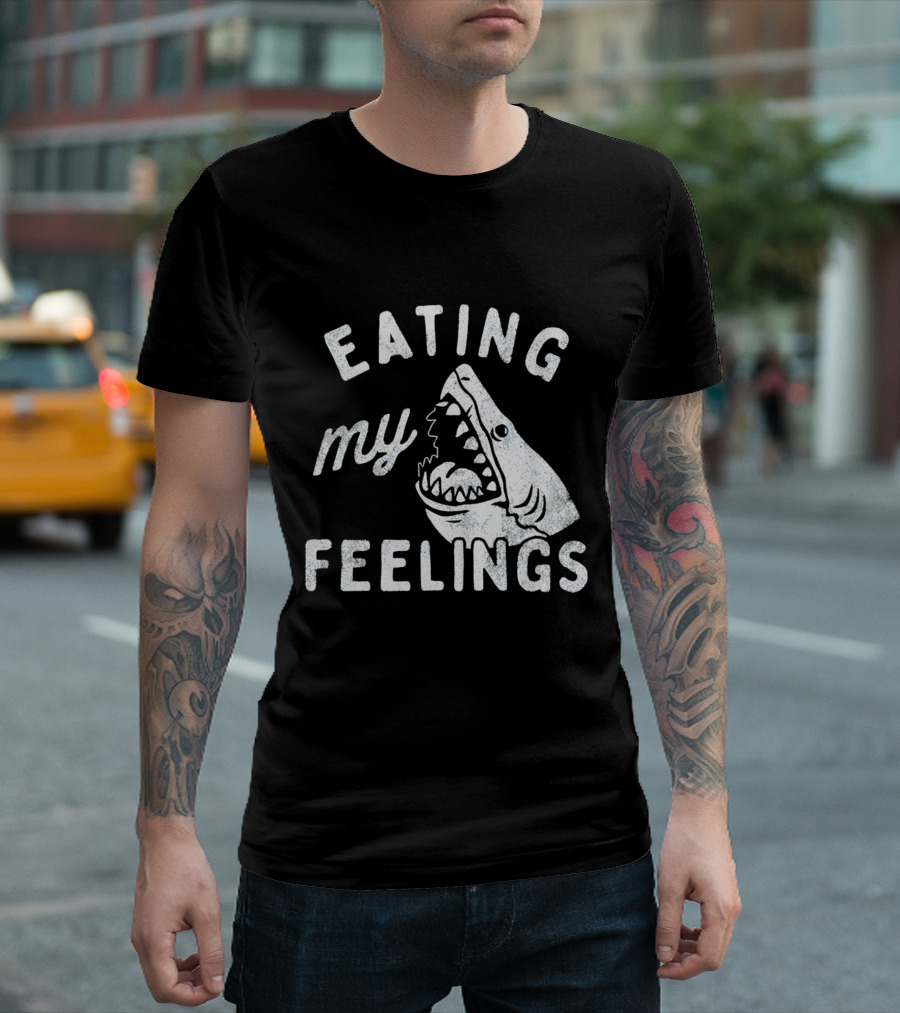 Shark Eating My Feelings with Open Mouth and Blue Eye T-Shirt