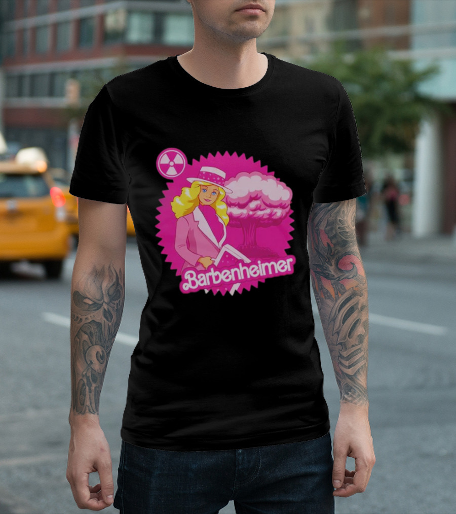 Barbenheimer Pink Explosion Icon with Radioactive T-Shirt