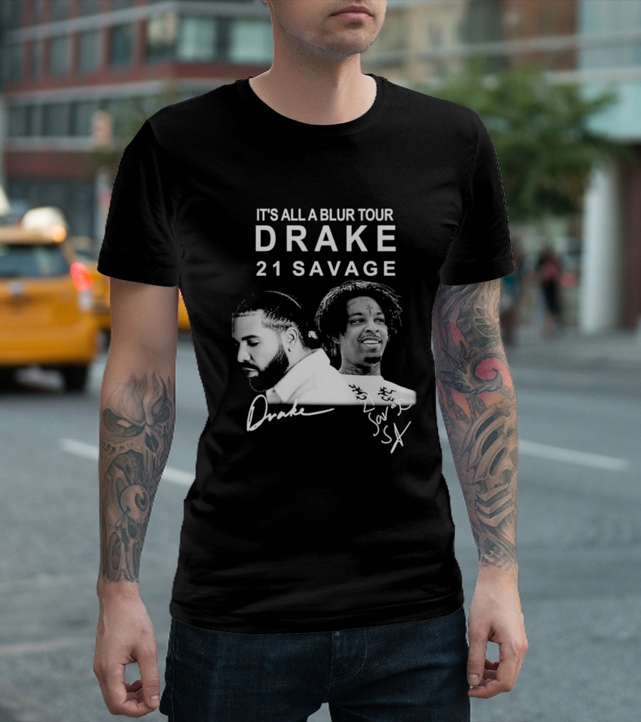 It's All a Blur Tour Drake 21 Savage Signature Portraits T-Shirt