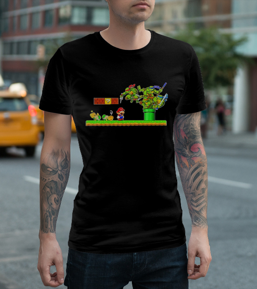 Super Mario Meets Teenage Mutant Ninja Turtles in Epic Mashup Scene T-Shirt