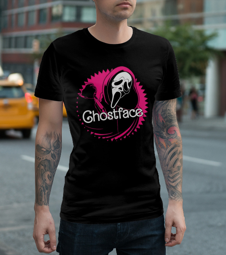 Ghostface Neon Pink Horror Icon in Vibrant T-Shirt