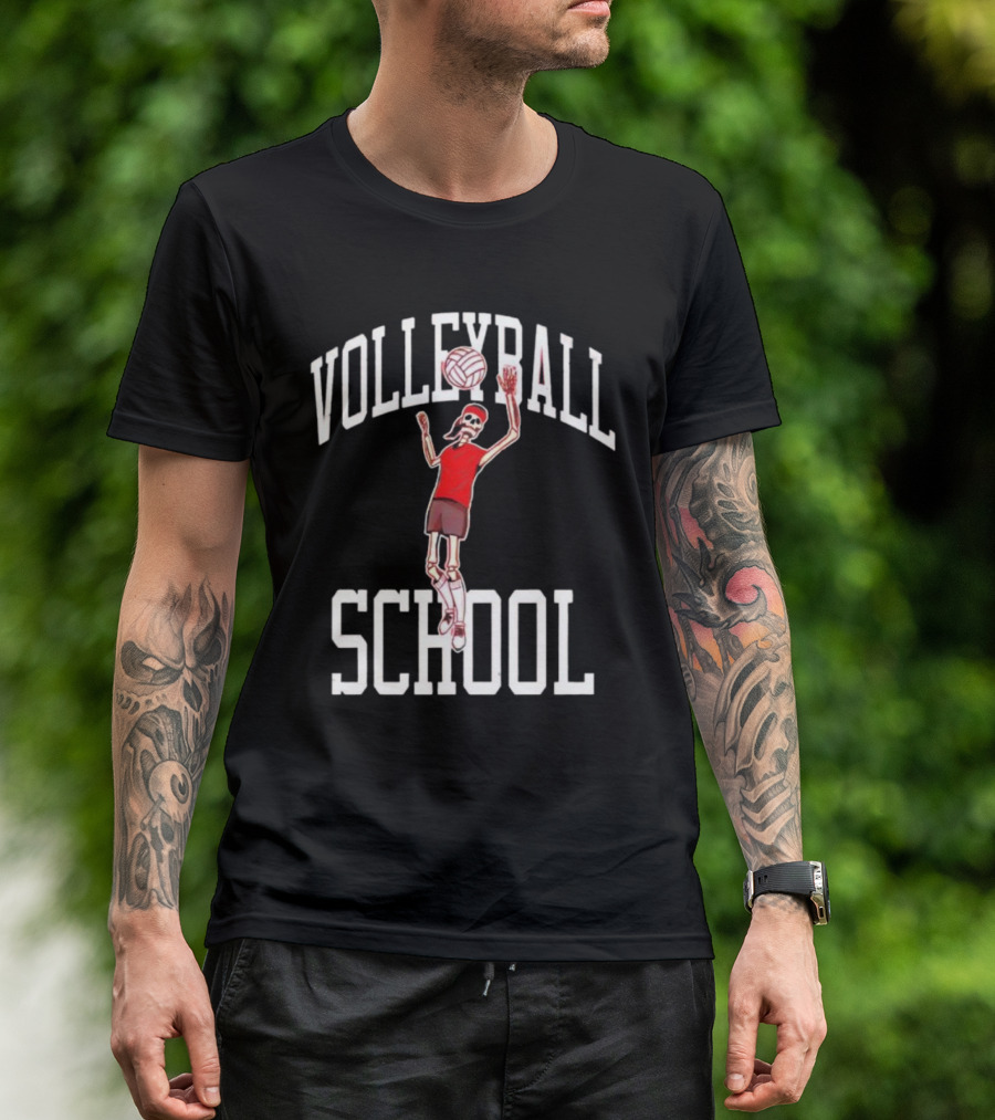 Volleyball School Skeleton Player Action Nebraska T-Shirt