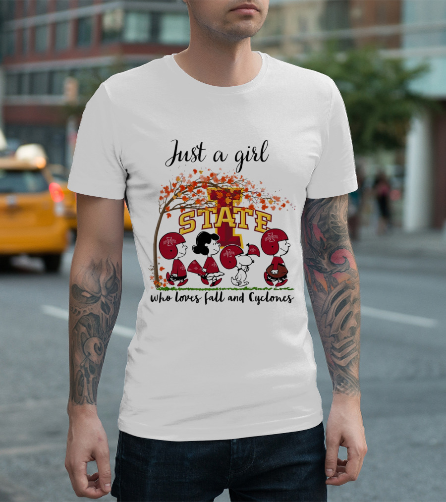 Just A Girl Who Loves Fall And Cyclones Peanuts Cartoon Iowa State Halloween T-Shirt
