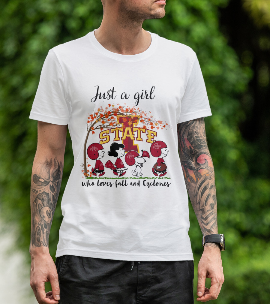 Just A Girl Who Loves Fall And Cyclones Peanuts Cartoon Iowa State Halloween T-Shirt