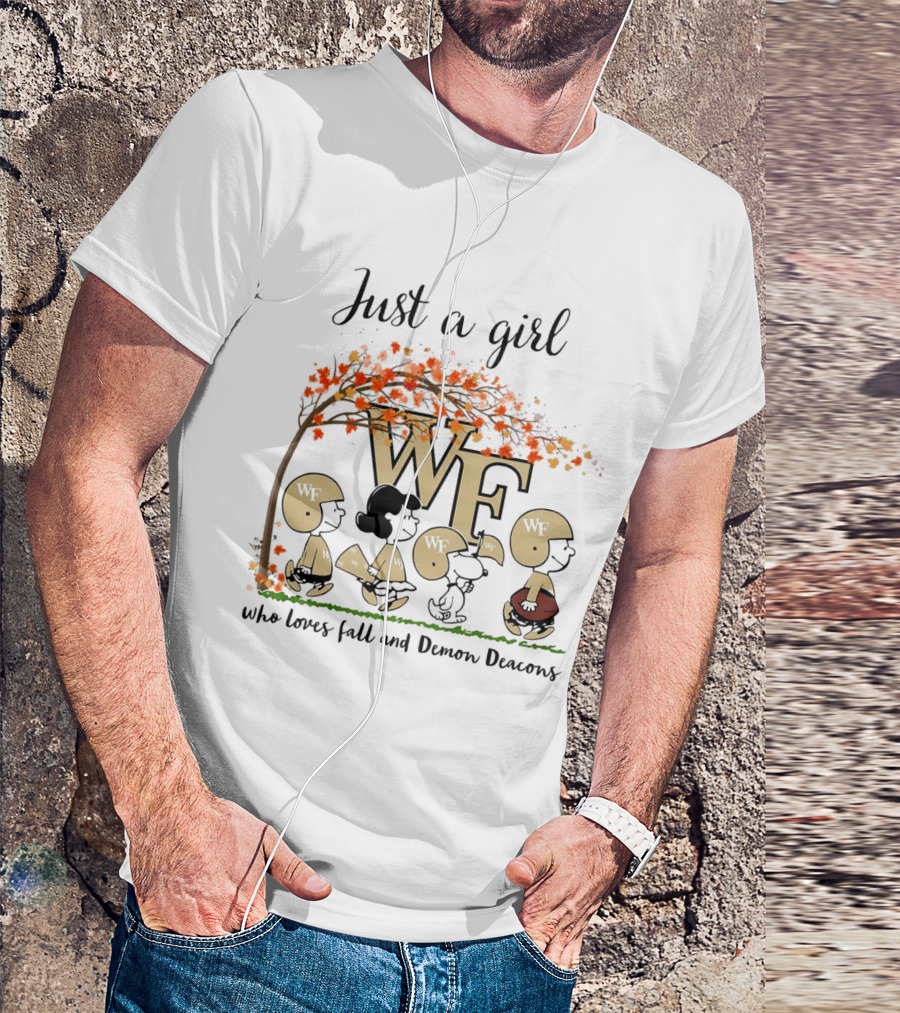 Just A Girl Who Loves Fall And Wake Forest Demon Deacons Peanuts Cartoon Halloween Football T-Shirt