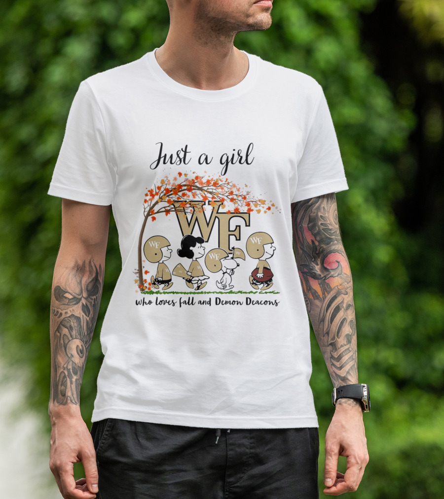 Just A Girl Who Loves Fall And Wake Forest Demon Deacons Peanuts Cartoon Halloween Football T-Shirt