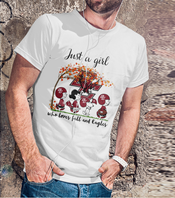 Just A Girl Who Loves Fall And Boston College Eagles Peanuts Cartoon T-Shirt