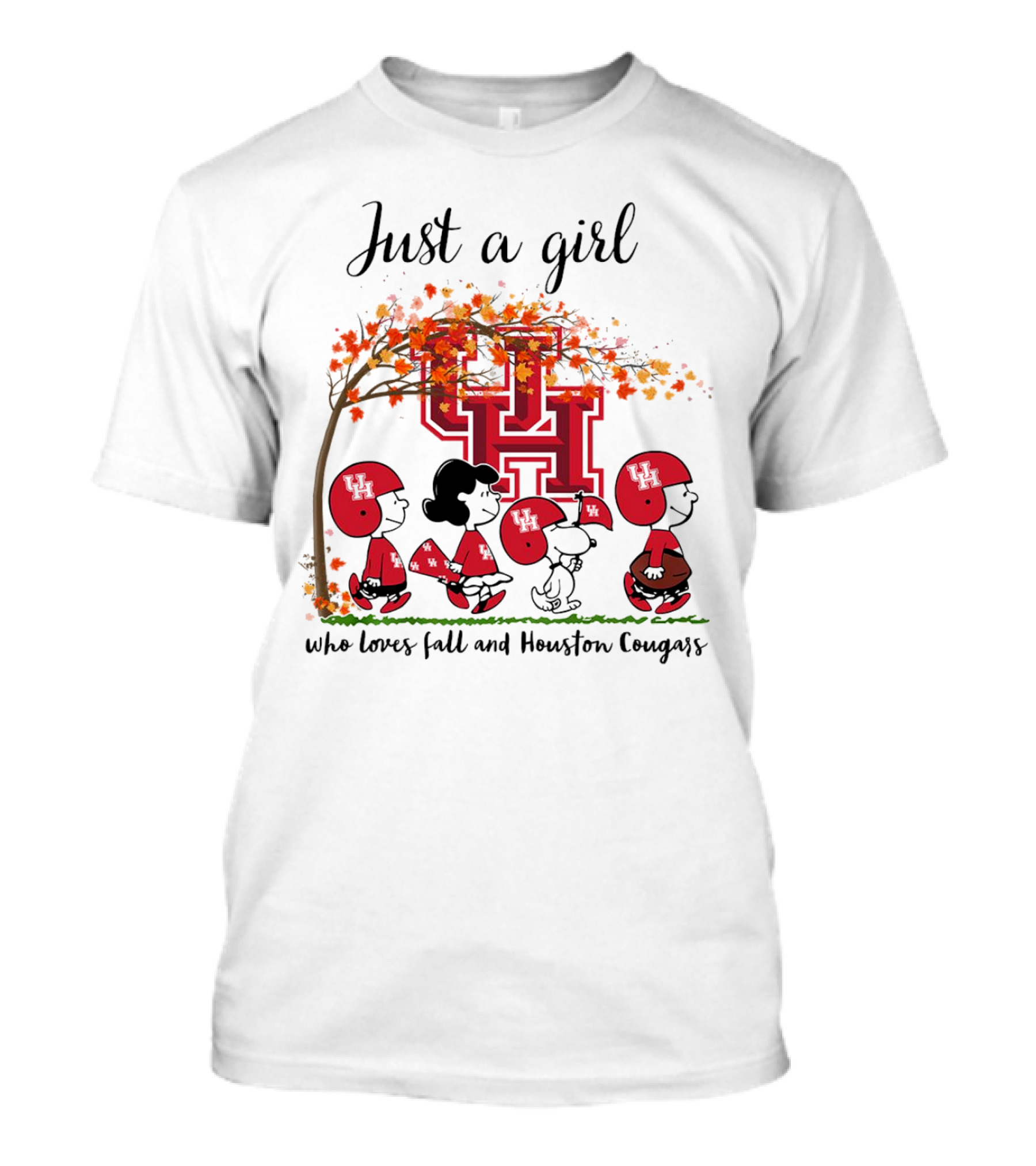 Just A Girl Who Loves Fall And Houston Cougars Peanuts Cartoon T-Shirt