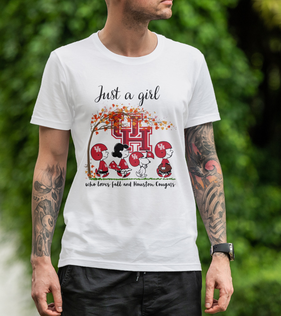 Just A Girl Who Loves Fall And Houston Cougars Peanuts Cartoon T-Shirt