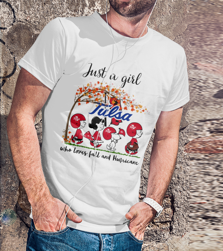 Just A Girl Who Loves Fall And Tulsa Hurricane Peanuts Cartoon T-Shirt