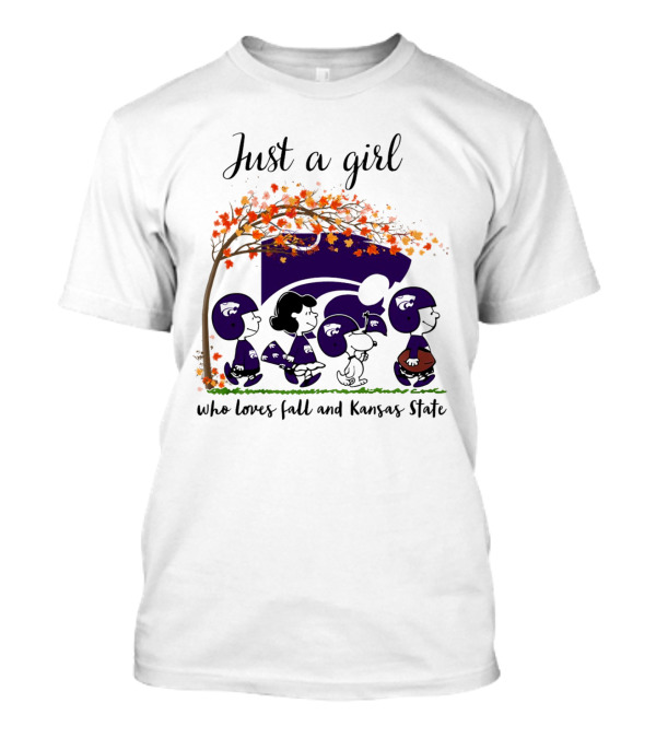 Just A Girl Who Loves Fall And Kansas State Peanuts Cartoon Halloween Football Players T-Shirt
