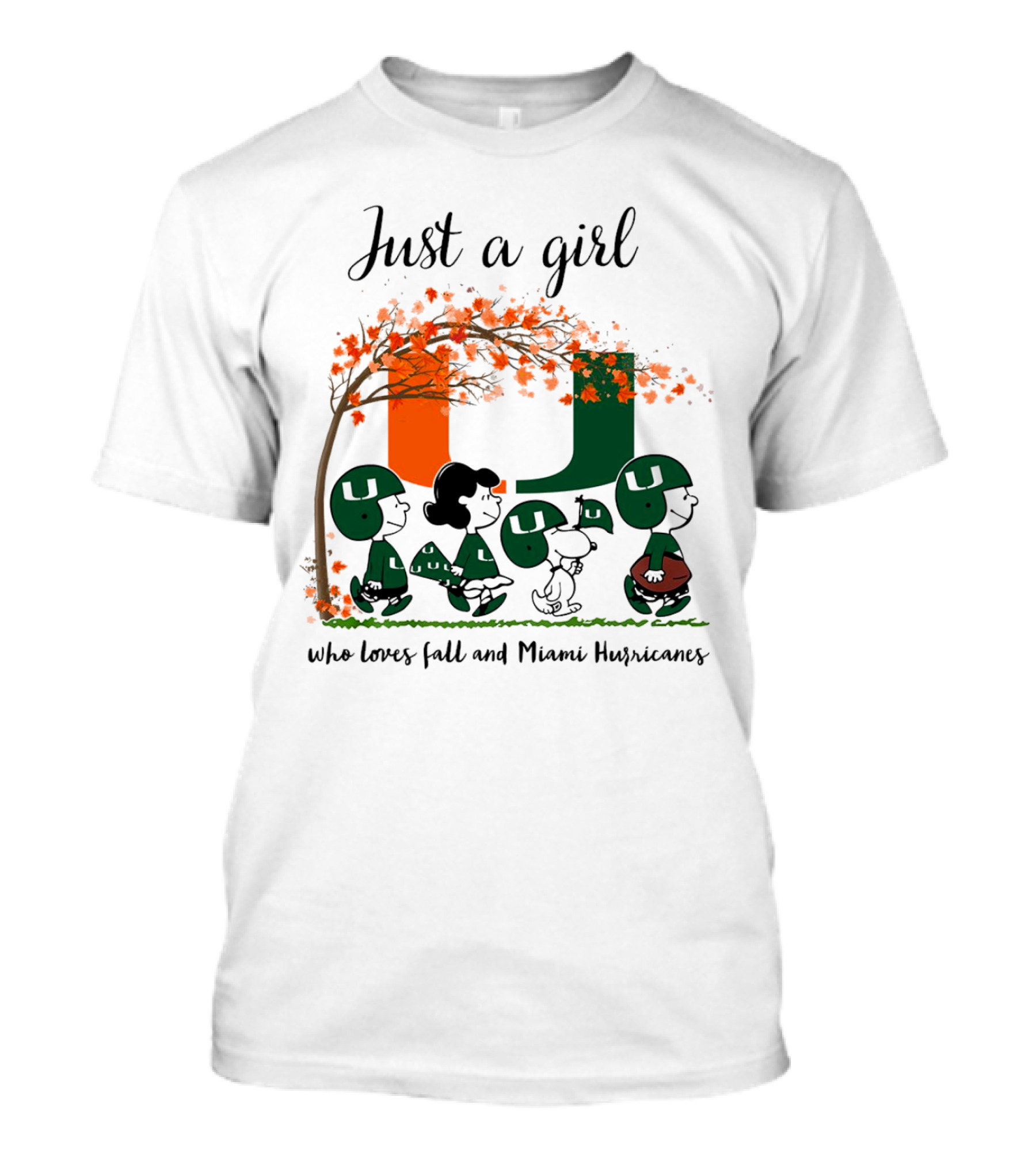 Just A Girl Who Loves Fall And Miami Hurricanes Peanuts Cartoon T-Shirt