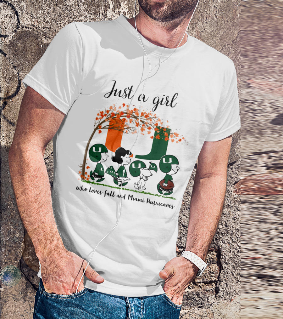 Just A Girl Who Loves Fall And Miami Hurricanes Peanuts Cartoon T-Shirt