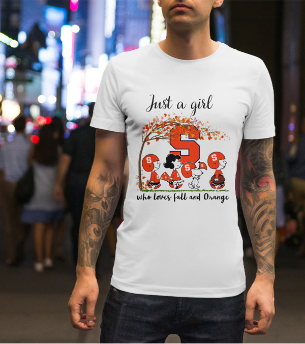 Just A Girl Who Loves Fall And Orange Peanuts Cartoon Halloween Football Leaves T-Shirt