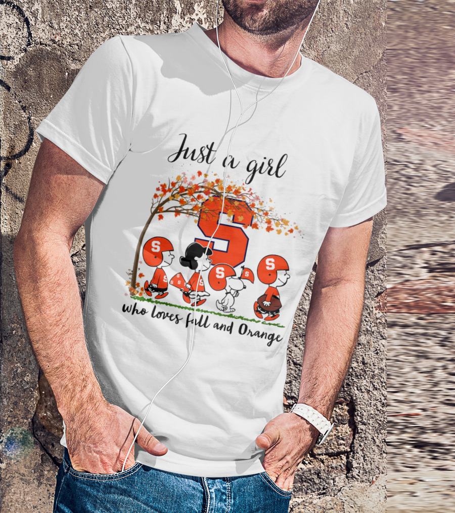 Just A Girl Who Loves Fall And Orange Peanuts Cartoon Halloween Football Leaves T-Shirt