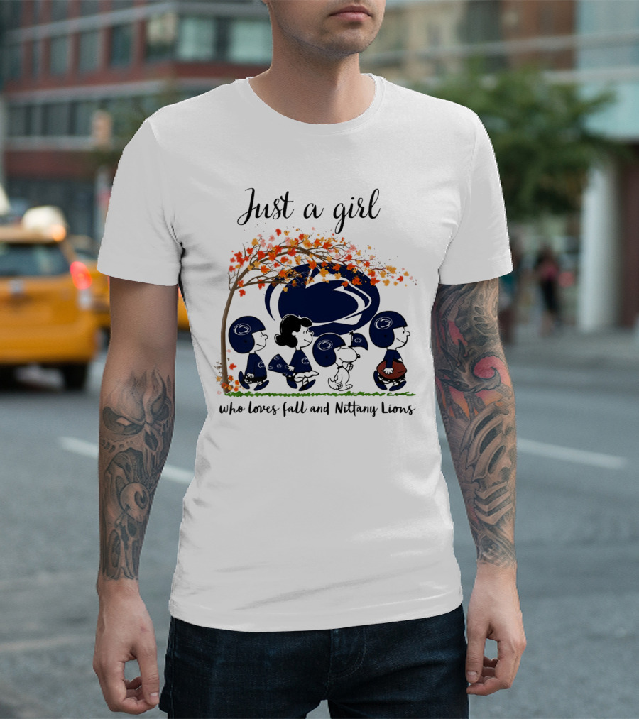 Just A Girl Who Loves Fall and Nittany Lions Peanuts Cartoon Halloween T-Shirt