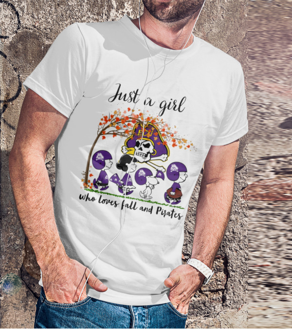 Just A Girl Who Loves Fall And Pirates Peanuts Cartoon Halloween ECU T-Shirt