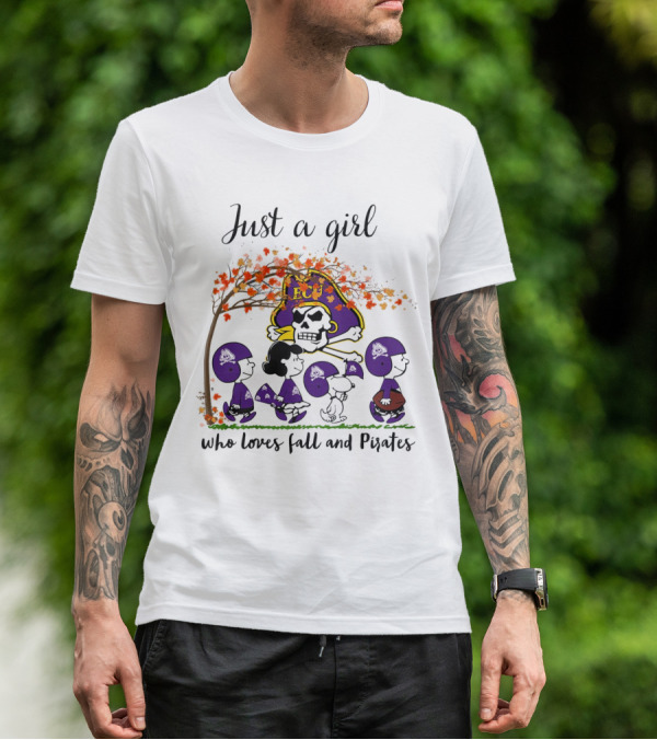 Just A Girl Who Loves Fall And Pirates Peanuts Cartoon Halloween ECU T-Shirt