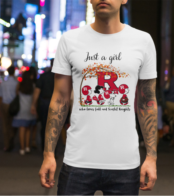 Just A Girl Who Loves Fall Scarlet Knights Peanuts Cartoon T-Shirt