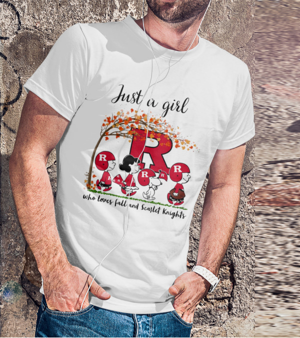Just A Girl Who Loves Fall Scarlet Knights Peanuts Cartoon T-Shirt