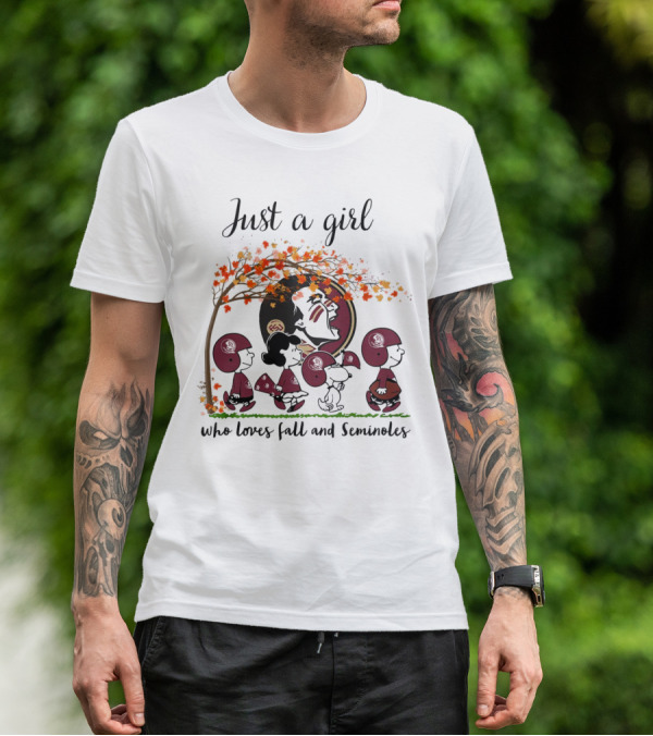 Just A Girl Who Loves Fall And Seminoles Peanuts Cartoon T-Shirt