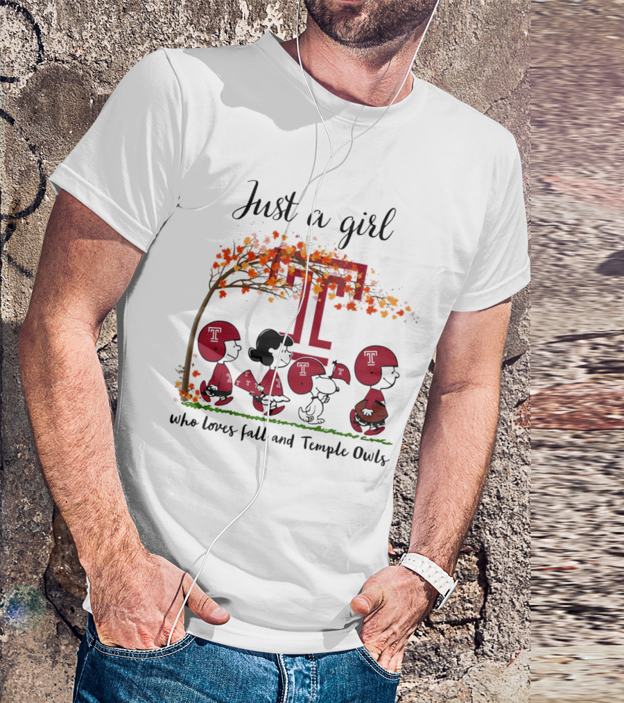 Just A Girl Who Loves Fall And Temple Owls Peanuts Cartoon T-Shirt