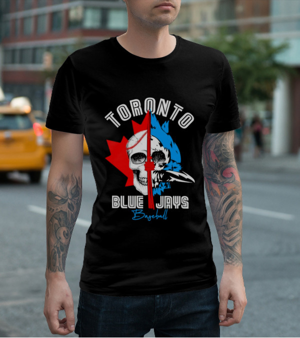 Toronto Blue Jays Skull Baseball Canada Flag T-Shirt