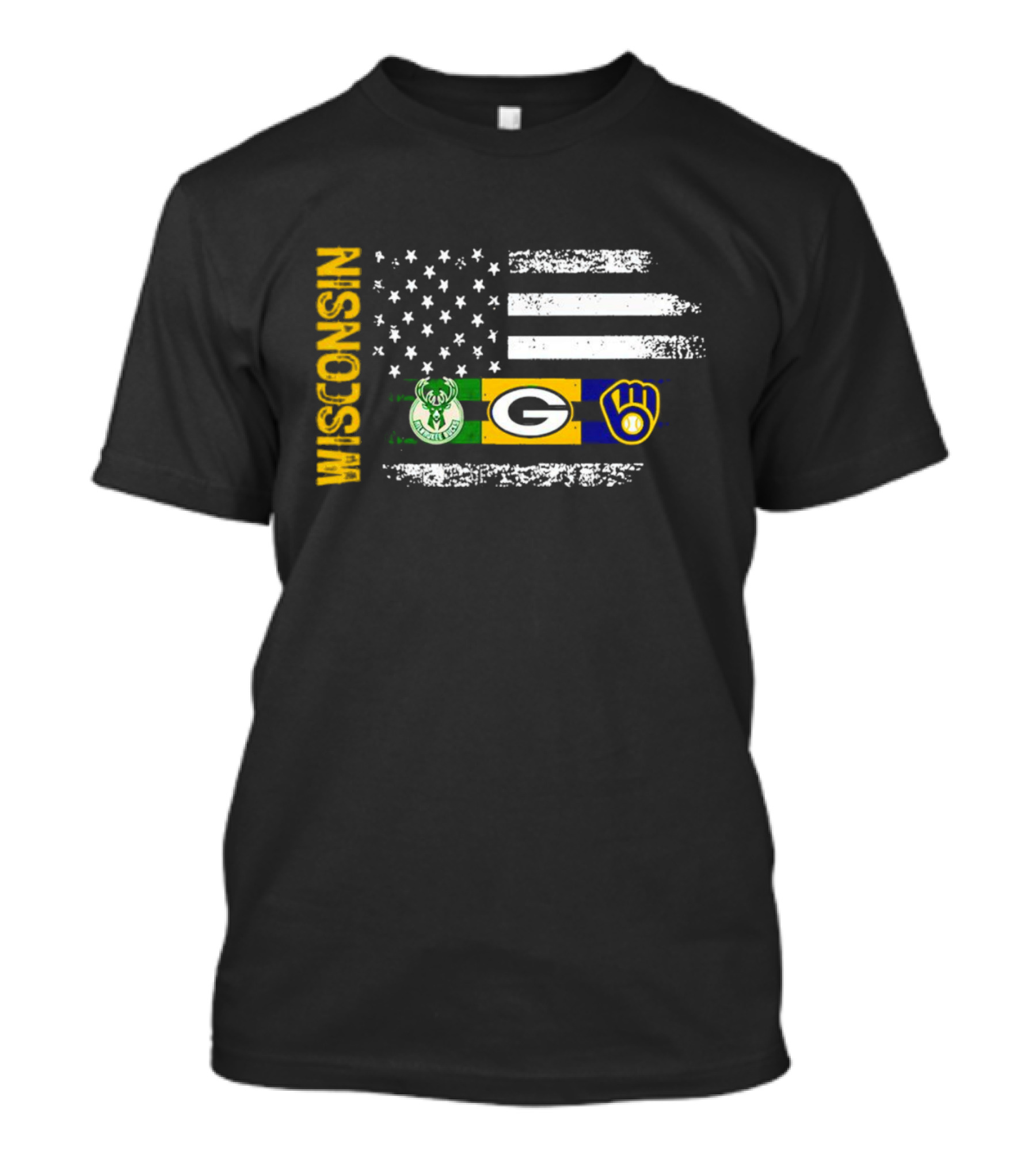 Wisconsin Flag American Sports Green Bay Packers Milwaukee Bucks Milwaukee Brewers T-Shirt