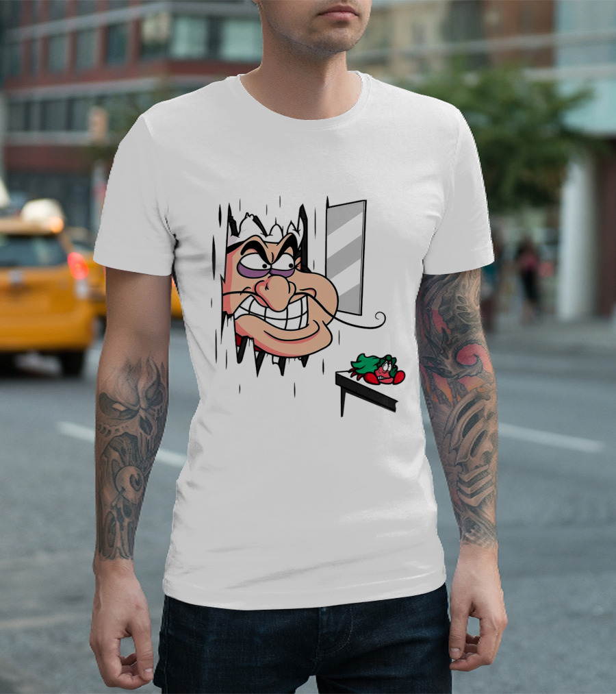Chef Louis The Little Mermaid Cartoon Illustration With Louis Peeking Through Doorway T-Shirt