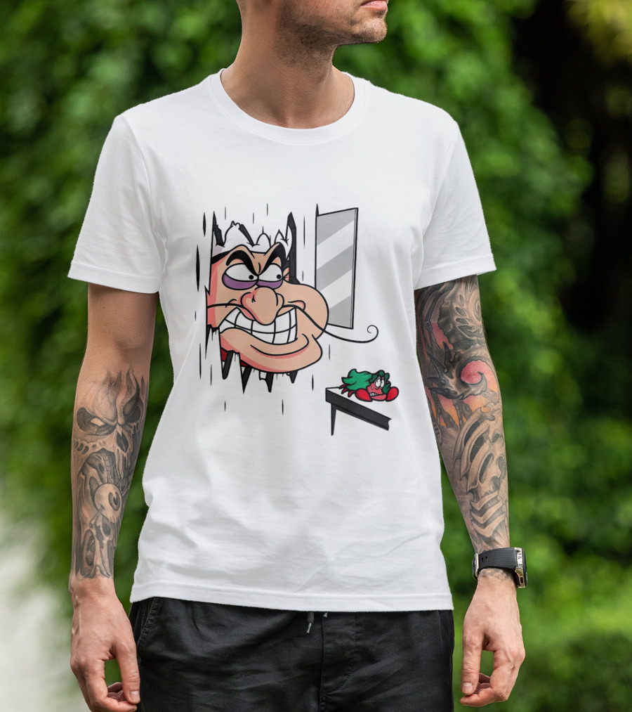 Chef Louis The Little Mermaid Cartoon Illustration With Louis Peeking Through Doorway T-Shirt