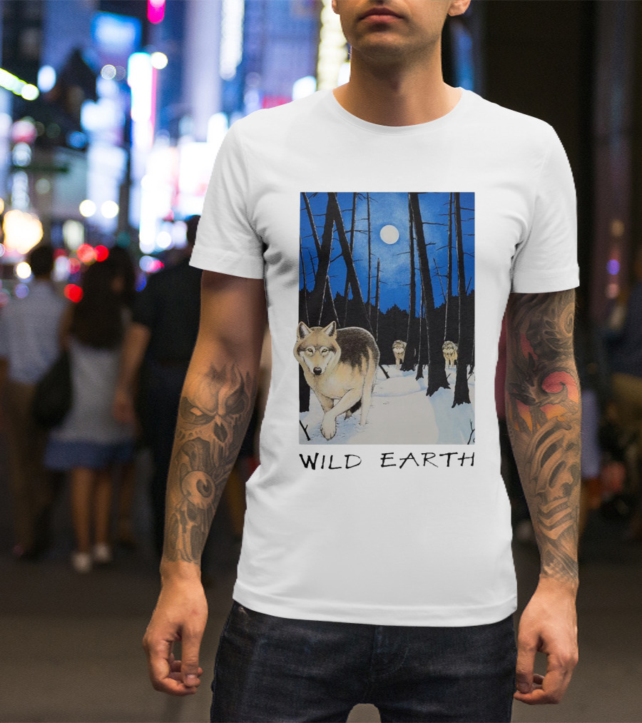 Wild Earth Wolves Under Moonlit Forest T-Shirt