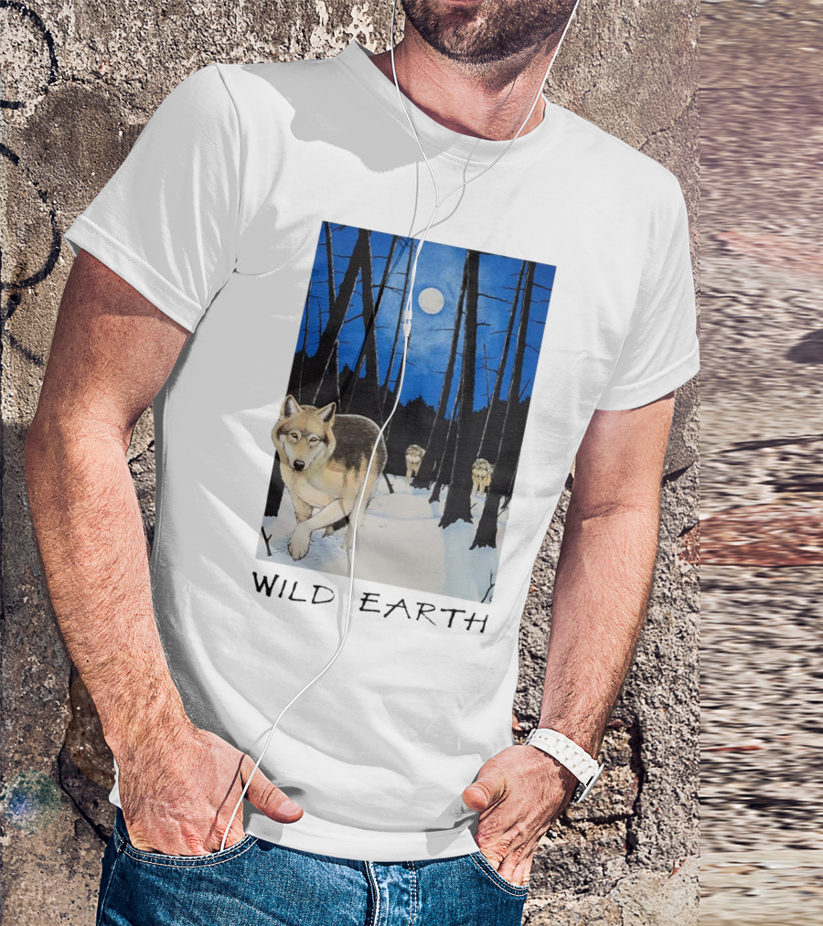 Wild Earth Wolves Under Moonlit Forest T-Shirt