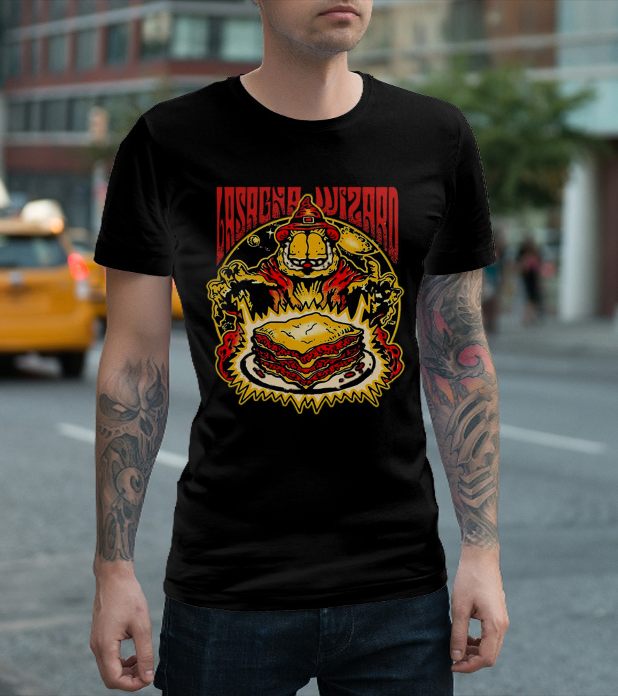 Lasagna Wizard Garfield Magic Plate Cosmic Cat Fantasy T-Shirt