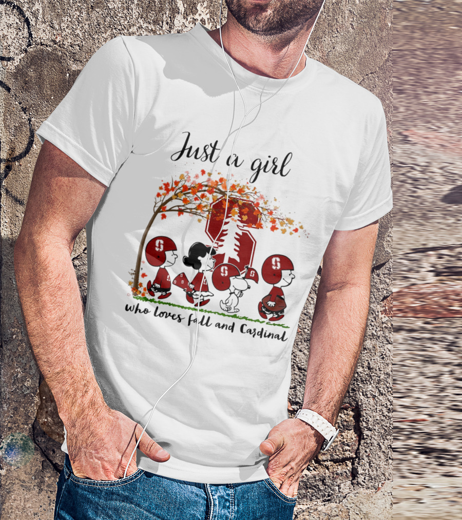 Just A Girl Who Loves Fall And Cardinal Peanuts Cartoon Football T-Shirt