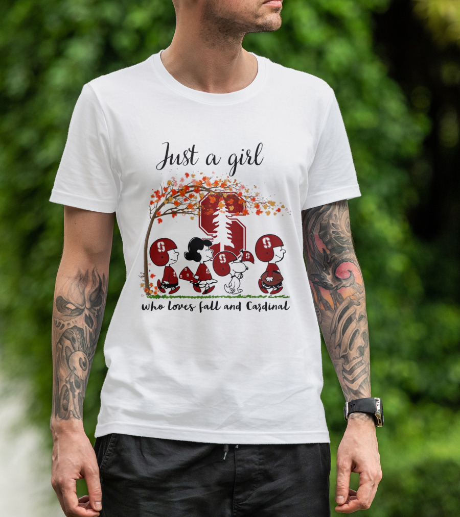 Just A Girl Who Loves Fall And Cardinal Peanuts Cartoon Football T-Shirt
