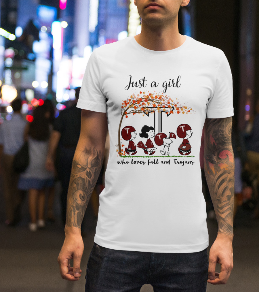Just A Girl Who Loves Fall And Trojans Peanuts Cartoon T-Shirt