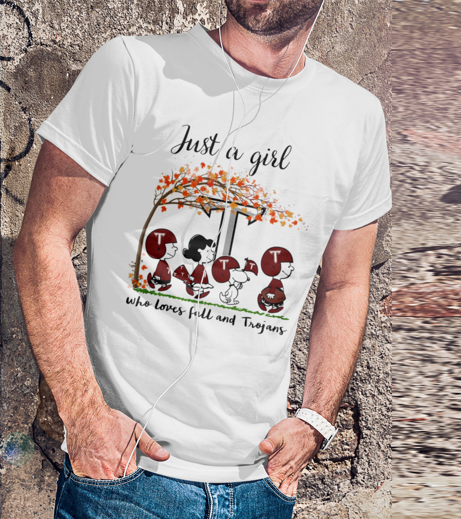 Just A Girl Who Loves Fall And Trojans Peanuts Cartoon T-Shirt